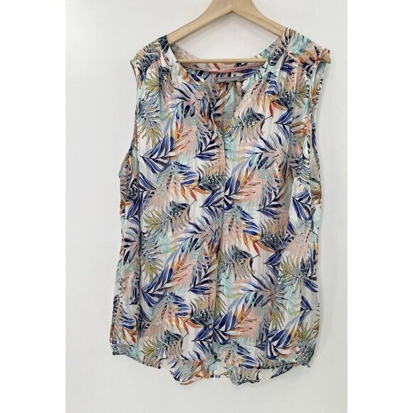 Daniel Rainn Plus Size Tropical Palm Leaf Lined Sleeveless Tunic‎ Blouse Size 2x - Picture 1 of 9